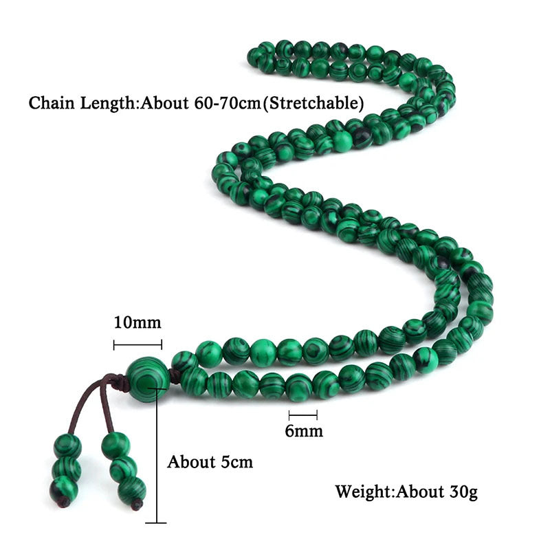 Malachite Beaded Necklace Men's Natural Stone 108 Beaded