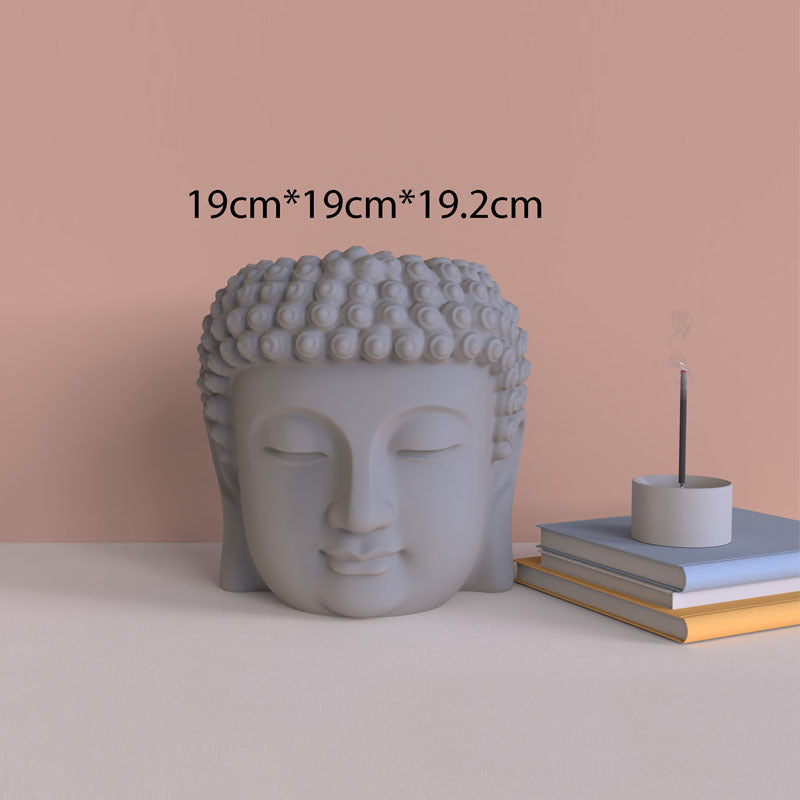 Portrait Buddha Statue Cement Flower Pot Silicone Mold