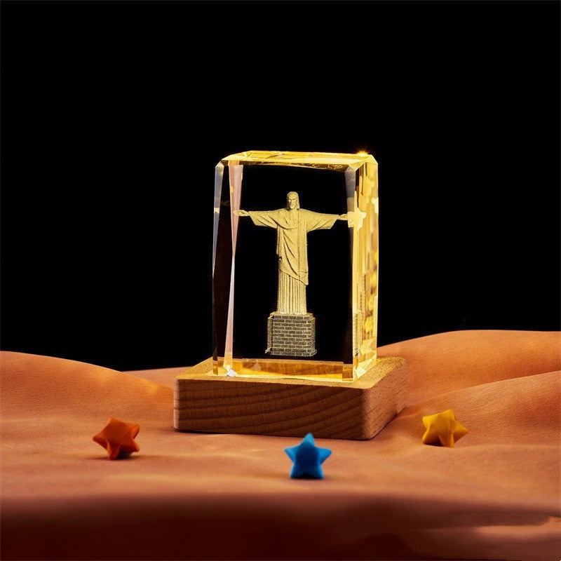 Crystal Cube Buddha Statue Cross Three-dimensional Ornaments