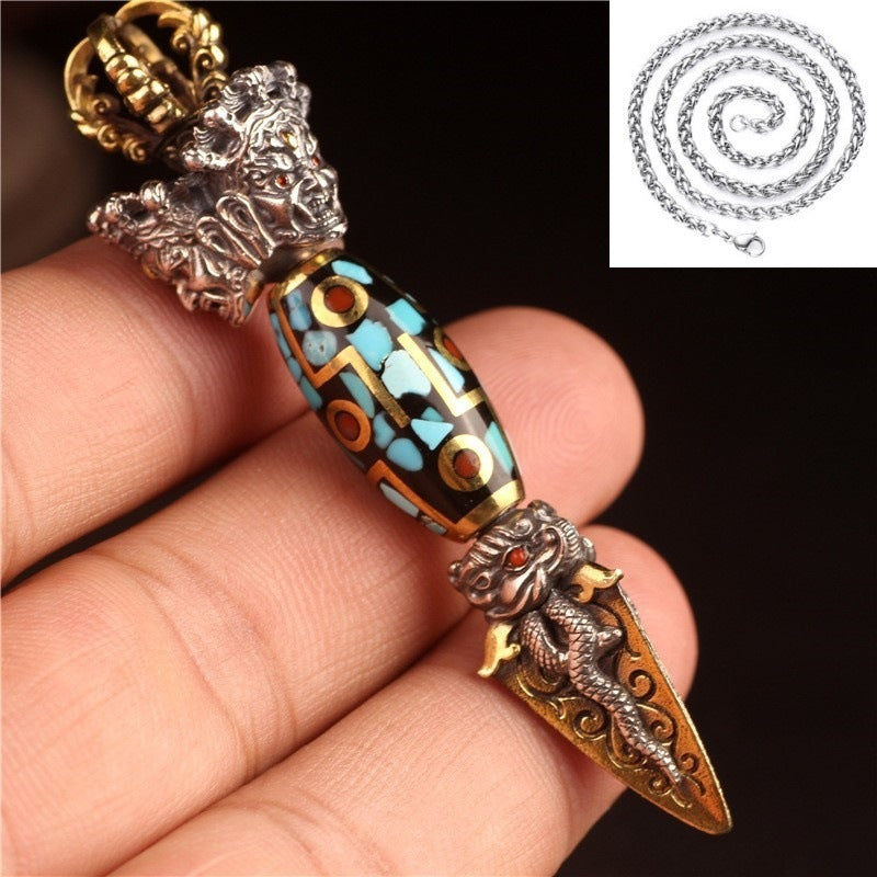 Tibetan Legend Buddha Utensils Dharma-vessel Trigug Pendant Vintage Silver Elephant Nose Tibet Beads