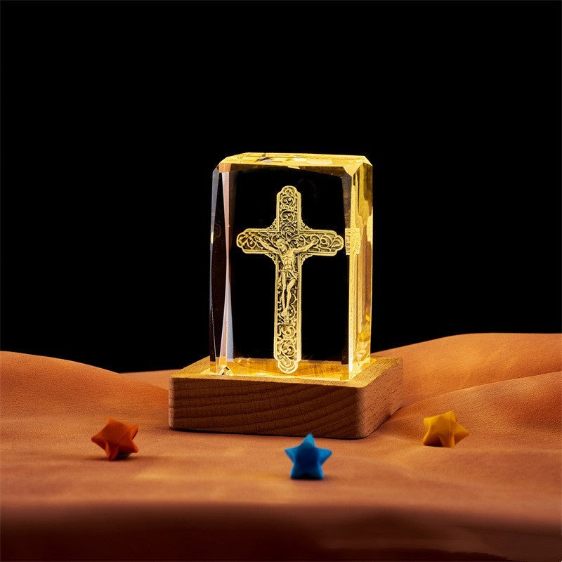 Crystal Cube Buddha Statue Cross Three-dimensional Ornaments