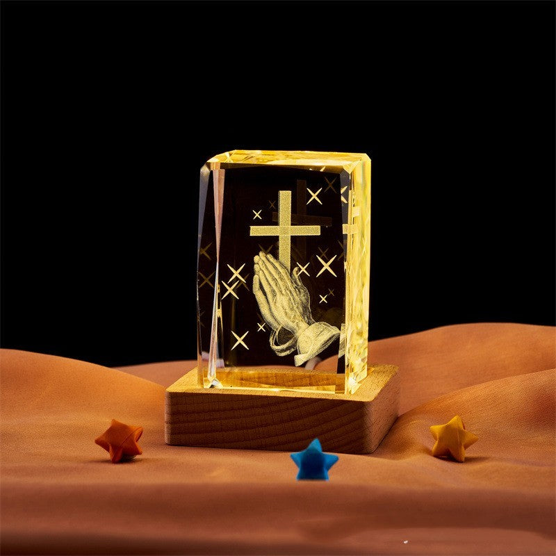 Crystal Cube Buddha Statue Cross Three-dimensional Ornaments