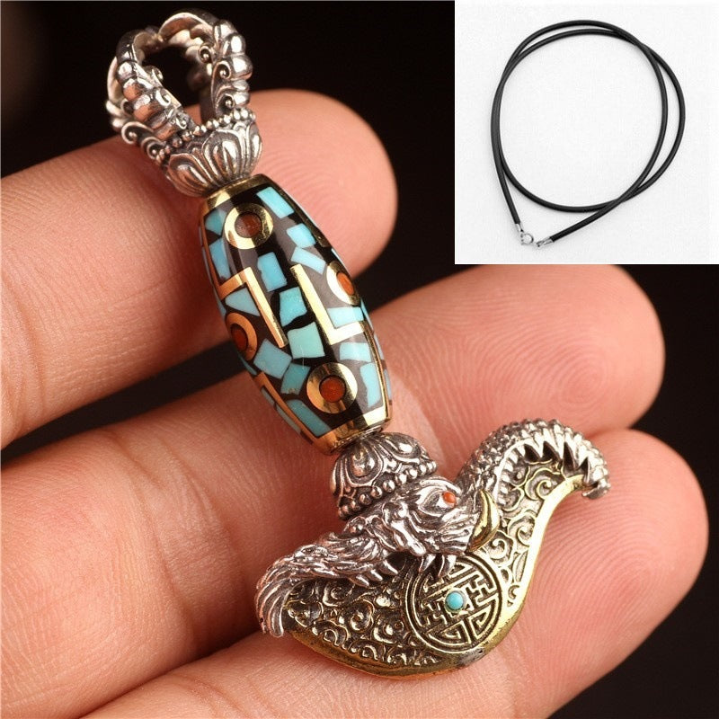 Tibetan Legend Buddha Utensils Dharma-vessel Trigug Pendant Vintage Silver Elephant Nose Tibet Beads
