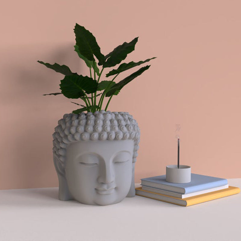 Portrait Buddha Statue Cement Flower Pot Silicone Mold