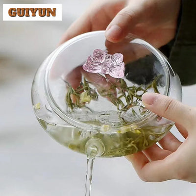 380ml Japanese Butterfly Dance Glass Teapot Cold Ice Water Tea Brewing Pot Green Teapot for Infusions Tea Kettle Kung Fu Teaset