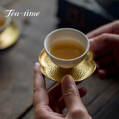 Retro Handmade Pure Copper Coaster Japanese Trumpet Insulated Brass Begonia Tea Art Coaster Tea Saucer Tea Ceremony Accessories